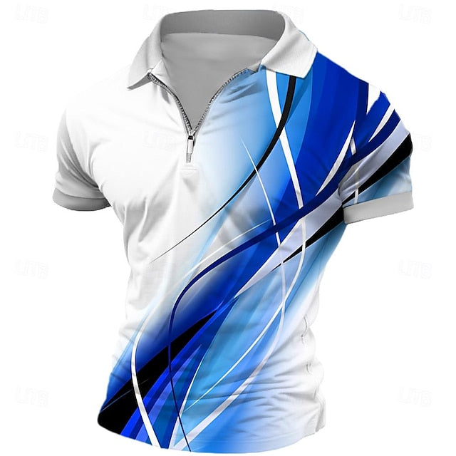Geometric Line Zip Polo
